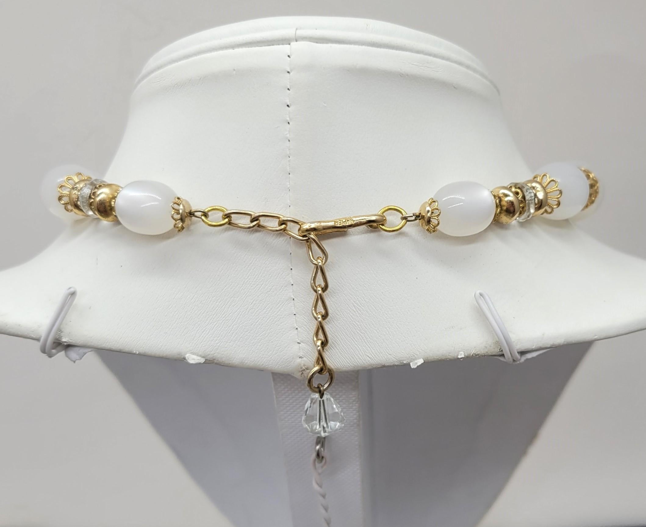 Vintage Signed Napier White Moonglow & Glass Beads Necklace For Sale 1