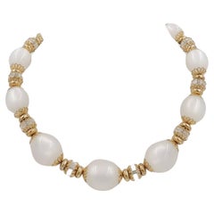 Vintage Signed Napier White Moonglow & Glass Beads Necklace