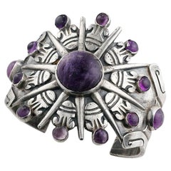 Used Signed Native American Navajo Amethyst Sterling Silver Cuff Bracelet