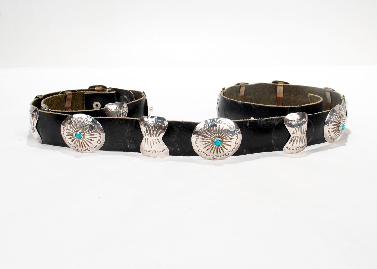 Vintage Signed Native American Navajo SS & Turquoise Concho Belt by Jimmy Herald For Sale 6
