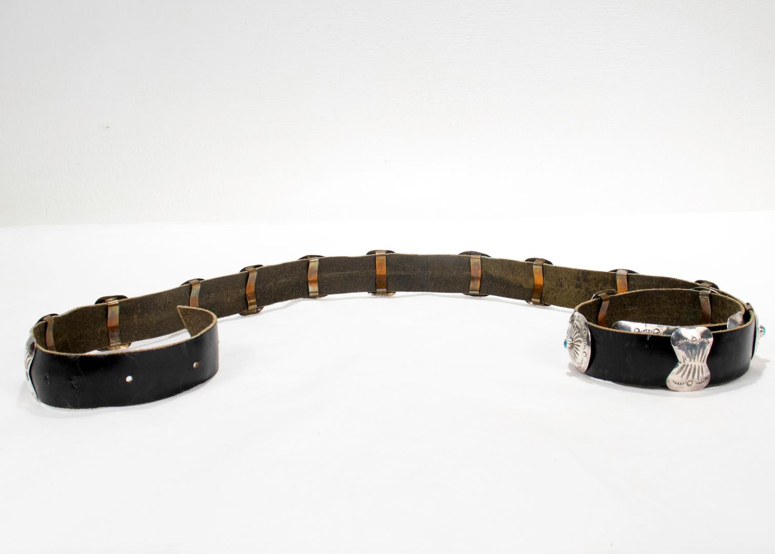 Ceinture Concho amérindienne vintage signée Navajo SS et turquoise de Jimmy Herald en vente 4
