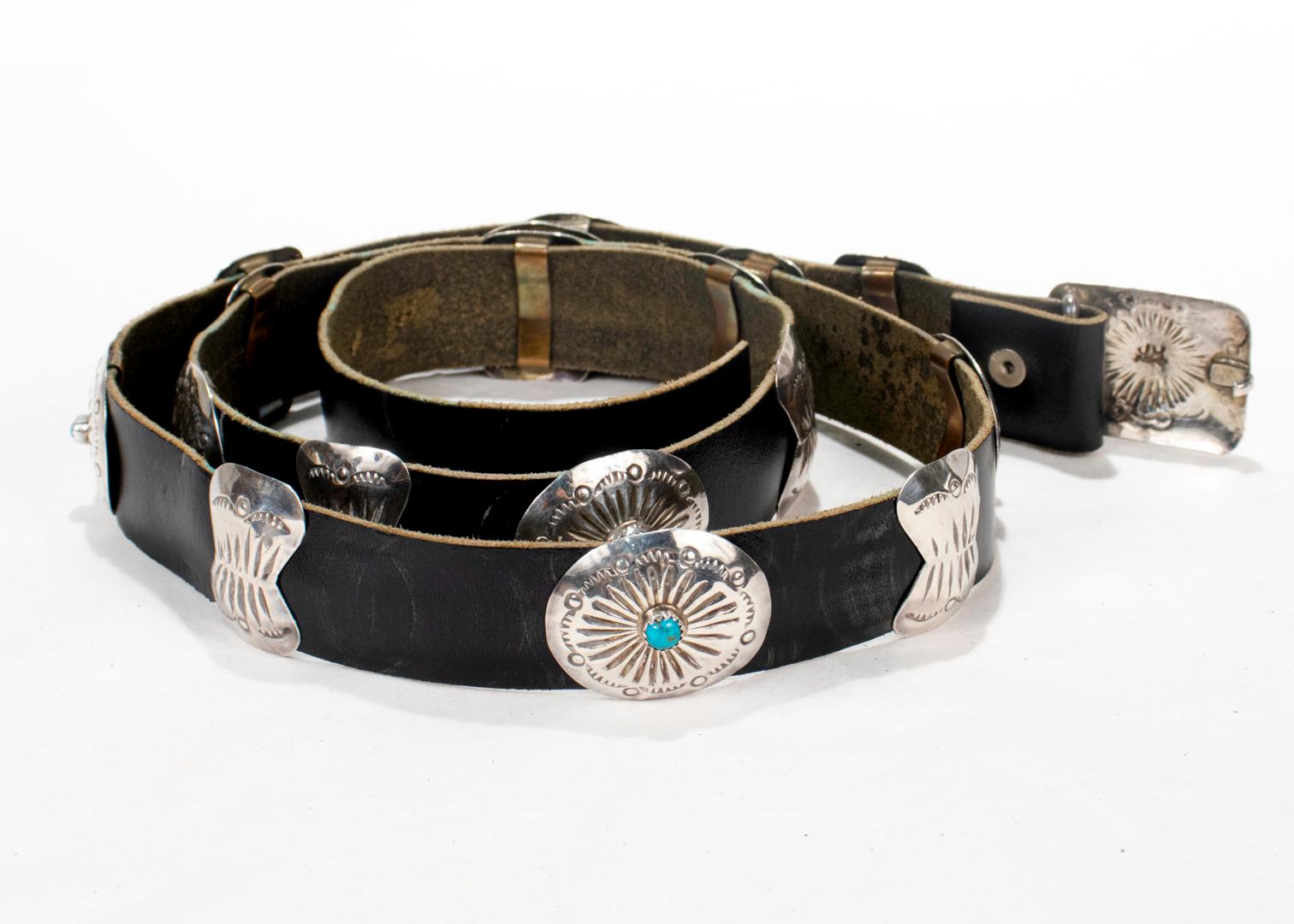 North American Vintage Signed Native American Navajo SS & Turquoise Concho Belt by Jimmy Herald For Sale
