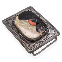 Vintage Signed Navajo Sterling Silver Multi-Stone Inlay Sunrise Belt Buckle