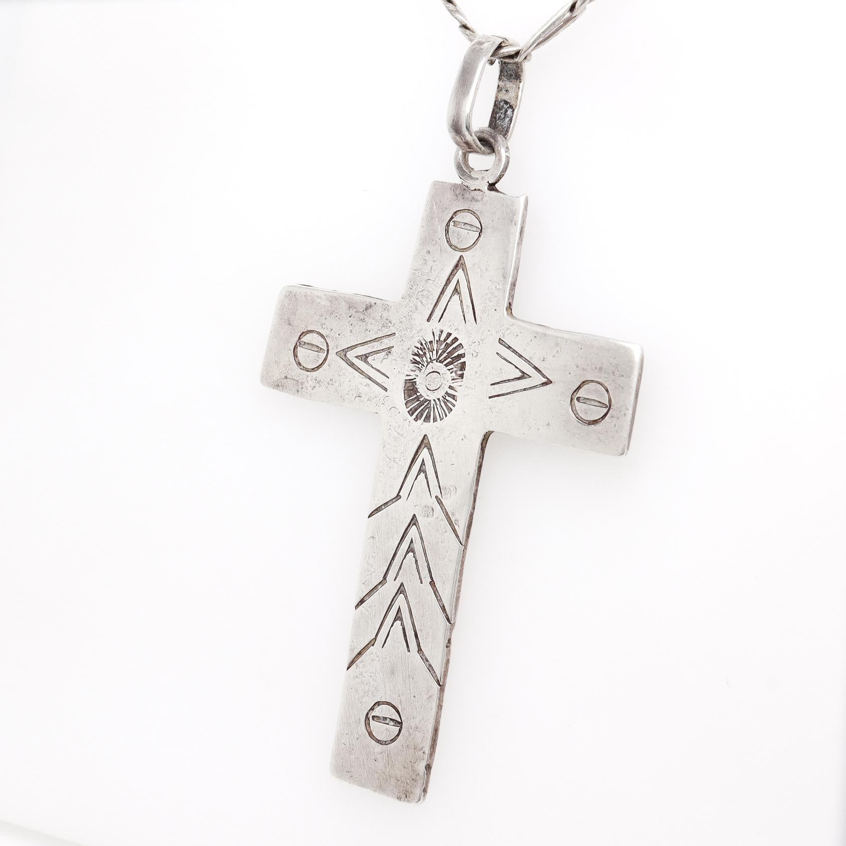 Women's or Men's Vintage Signed Navajo Sterling Silver Pendant for a Necklace For Sale
