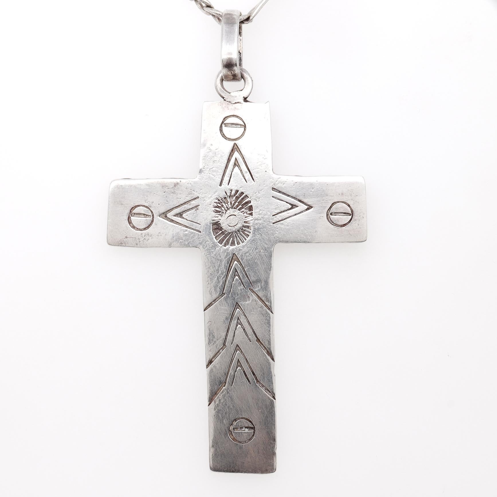 Vintage Signed Navajo Sterling Silver Pendant for a Necklace For Sale 2
