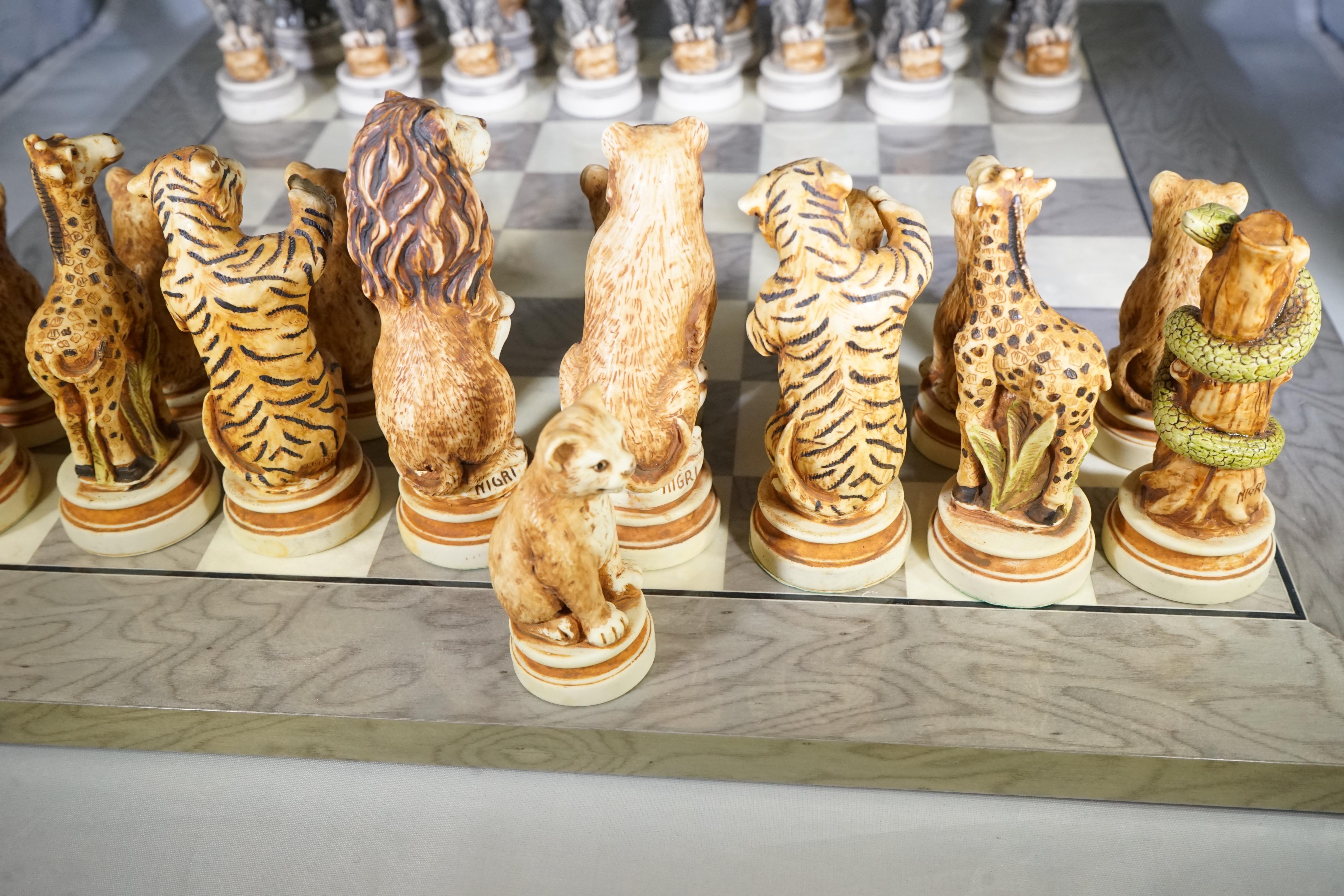 European Vintage Signed Nigri Animal Kingdom Chess Set