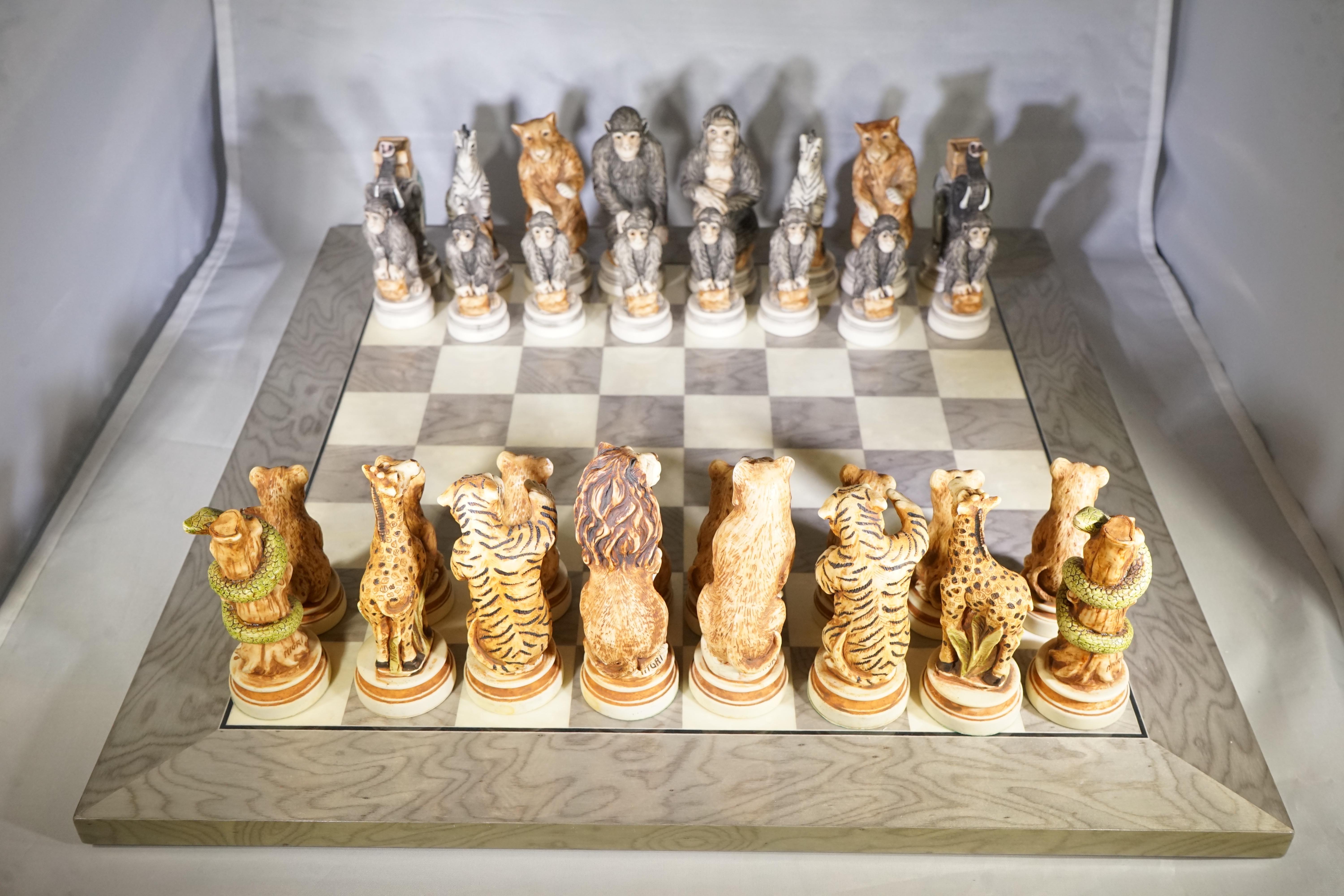 20th Century Vintage Signed Nigri Animal Kingdom Chess Set
