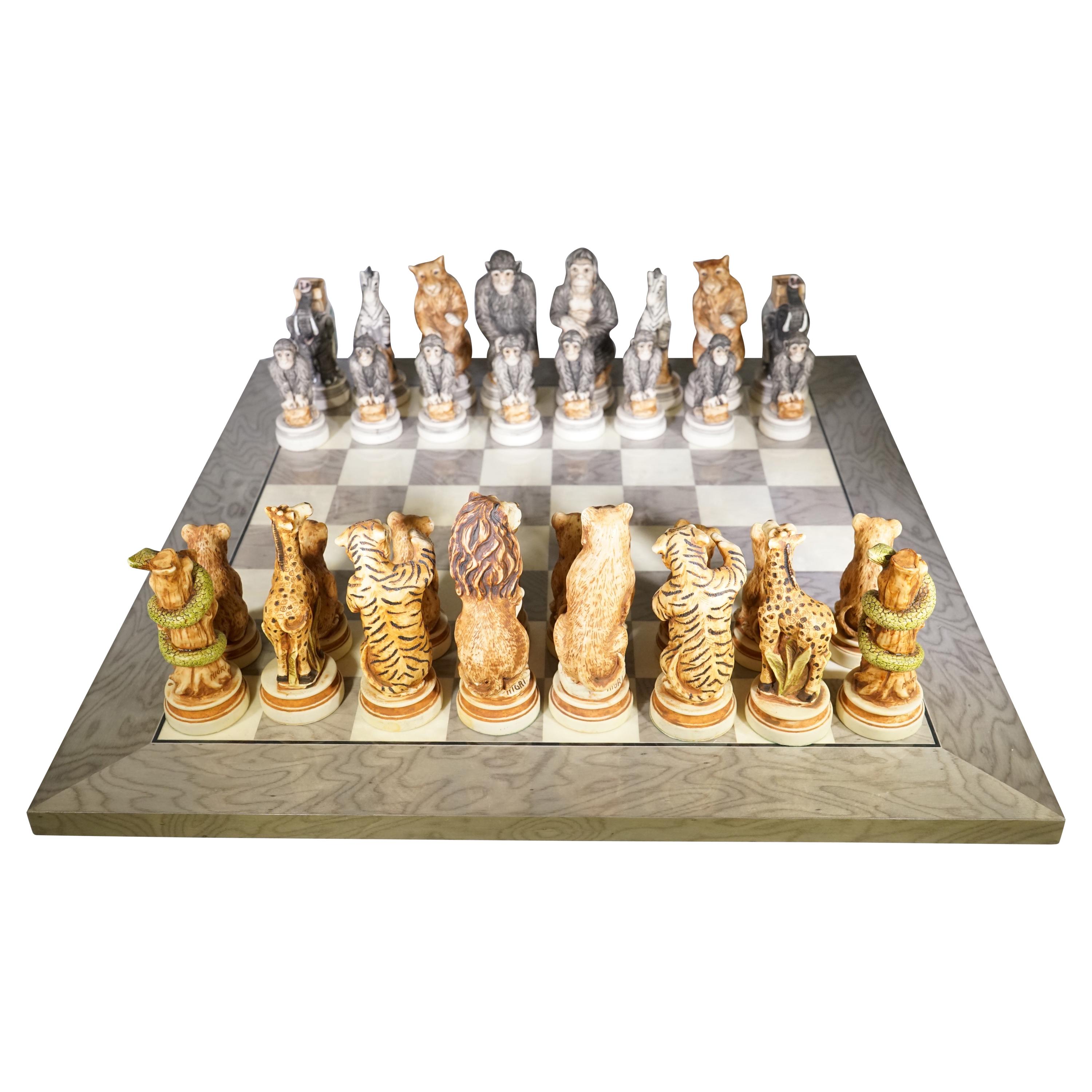 Vintage Signed Nigri Animal Kingdom Chess Set