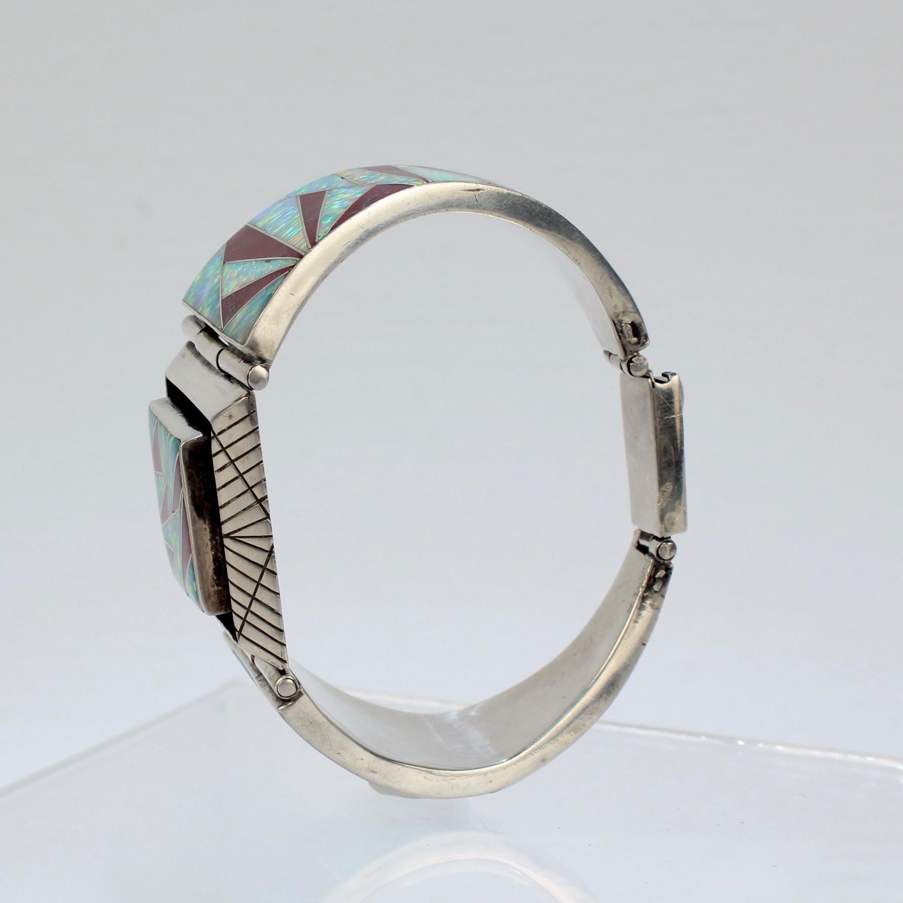 Bracciale vintage firmato Old Pawn Zuni in argento, opale e diaspro rosso in vendita 5