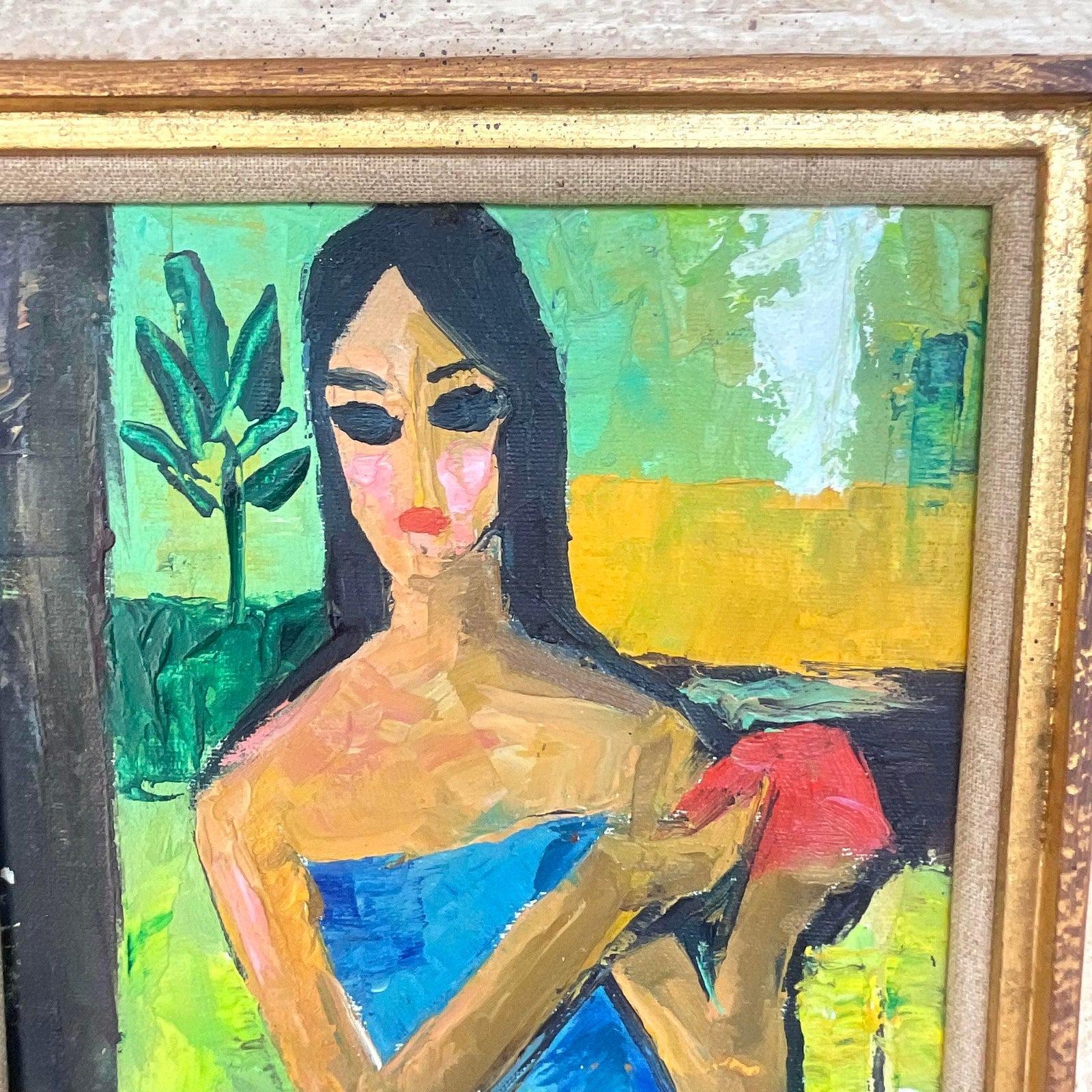 North American Vintage Signed Original Abstract Expressionist Figural Oil Painting For Sale
