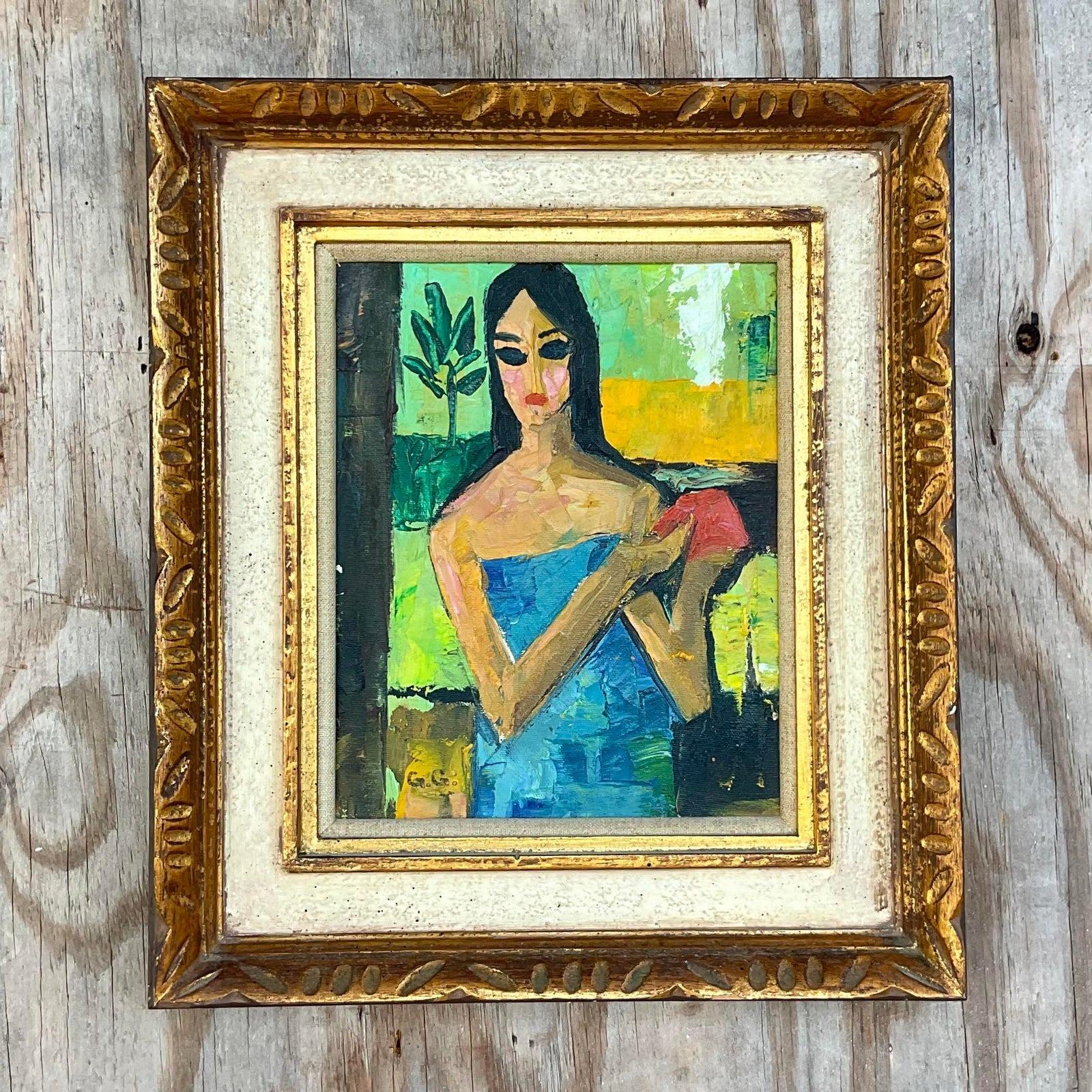Vintage Signed Original Abstract Expressionist Figural Oil Painting In Good Condition For Sale In west palm beach, FL