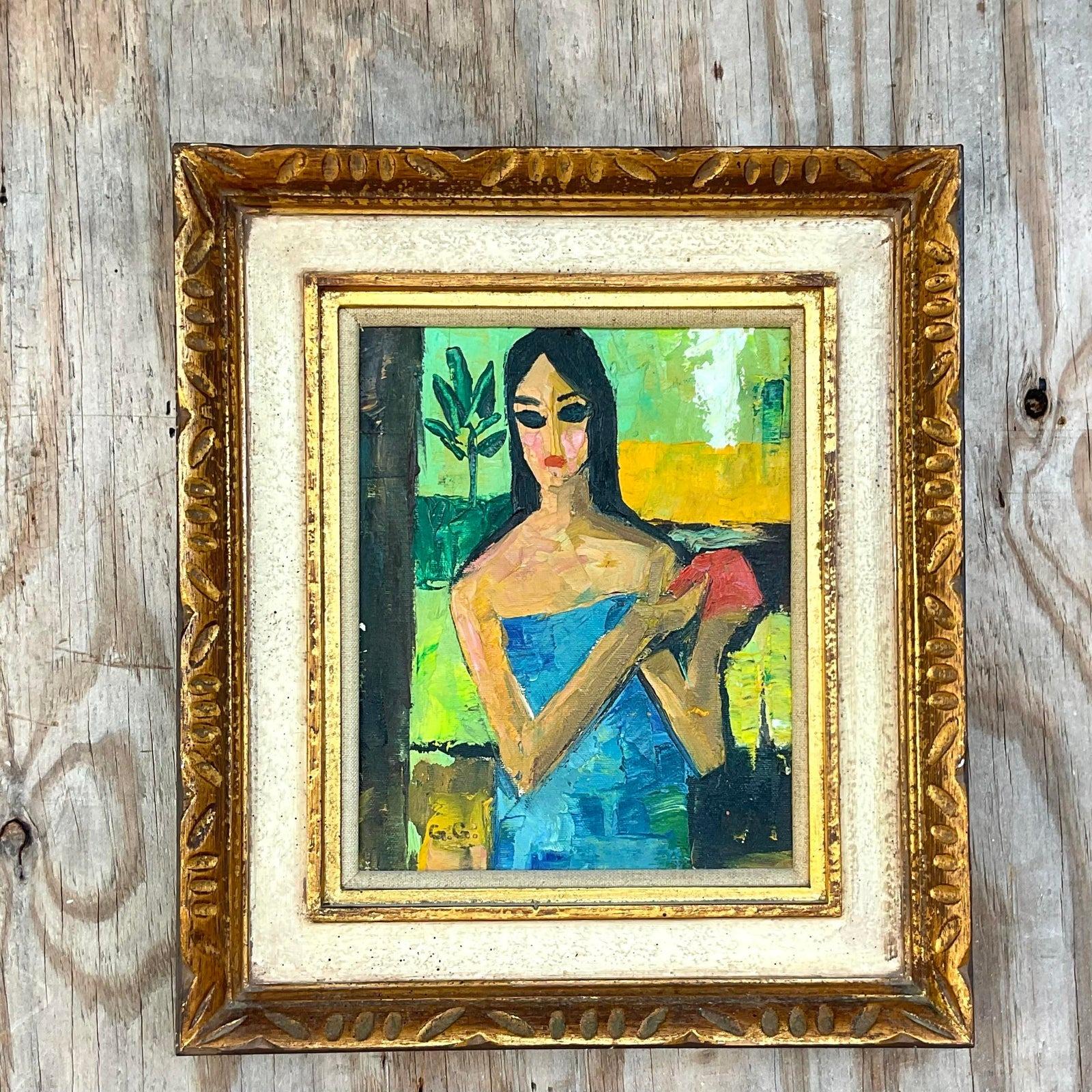 Vintage Signed Original Abstract Expressionist Figural Oil Painting For Sale 1