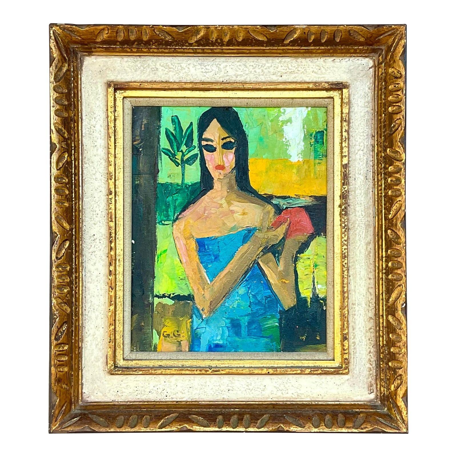 Vintage Signed Original Abstract Expressionist Figural Oil Painting
