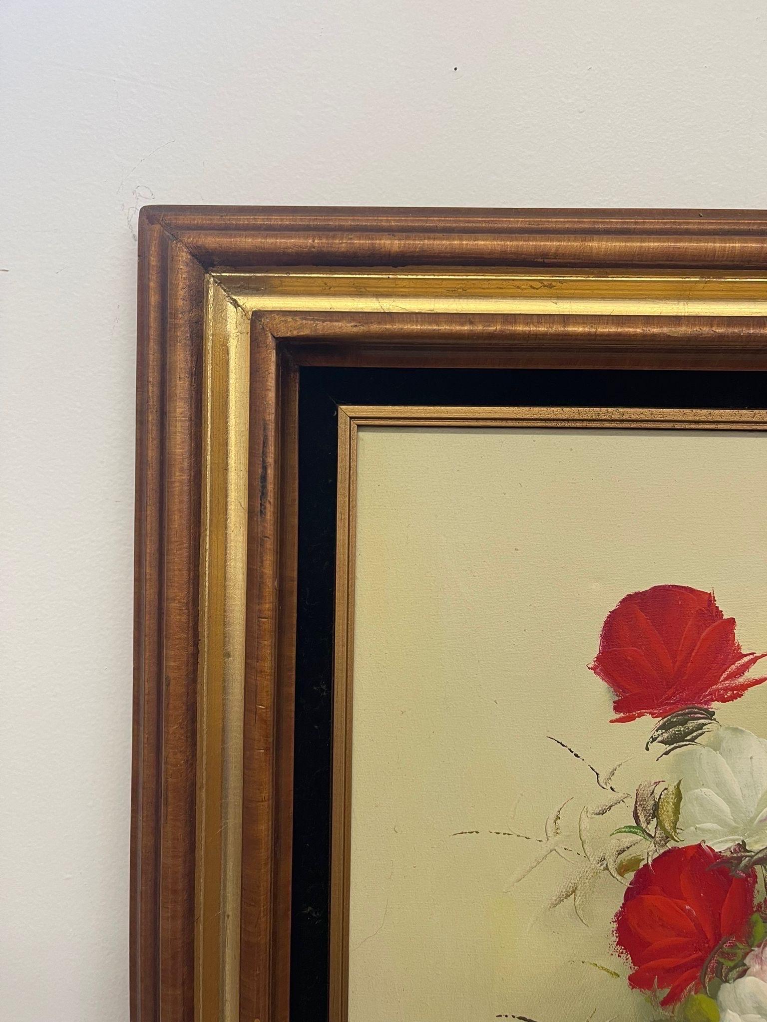 Vintage Signed Original Floral Painting in Wood Frame. In Good Condition For Sale In Seattle, WA