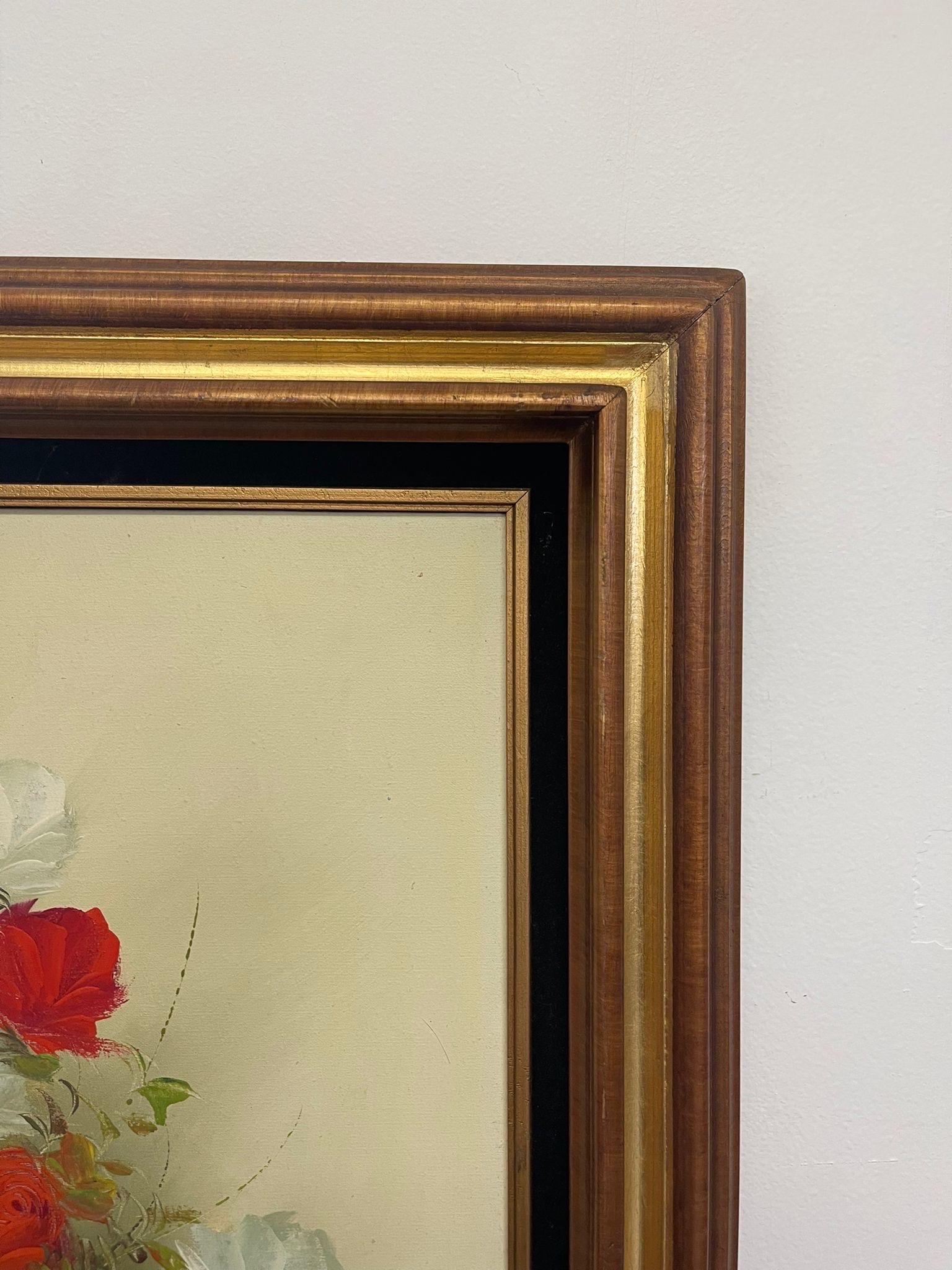 Late 20th Century Vintage Signed Original Floral Painting in Wood Frame. For Sale