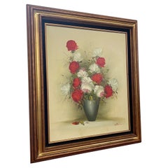 Signiertes Original-Blumengemälde in Holzrahmen, Vintage.
