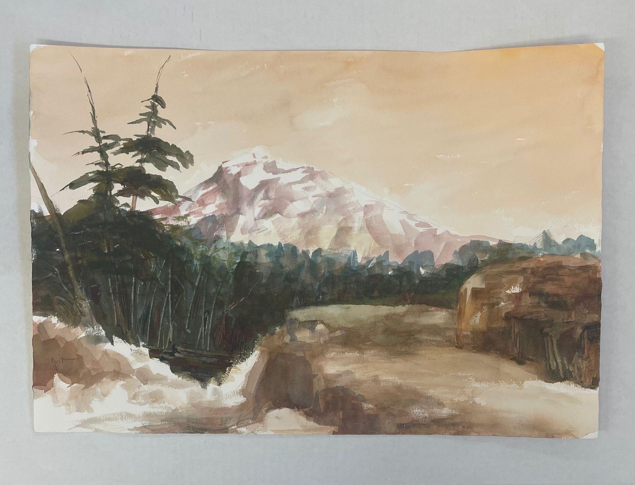 Vintage Artwork of Abstract Landscape Focusing on a Mountain and Trees.Possibly Watercolor on Paper. Vintage Condition Consistent with Age as Pictured.

Dimensions. 20 1/2 W ; 1/8 D ; 13 1/2 H