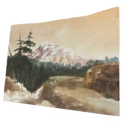 Signiertes Original-Kunstwerk in Wald- und Berglandschaft, Vintage.