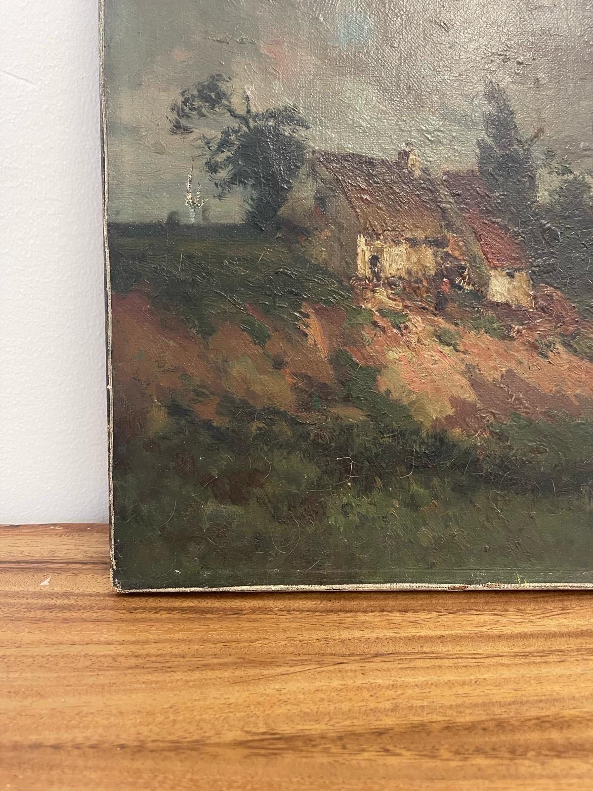 Vintage Signed Original Landscape Artwork on Canvas. Imported From Paris. In Good Condition For Sale In Seattle, WA