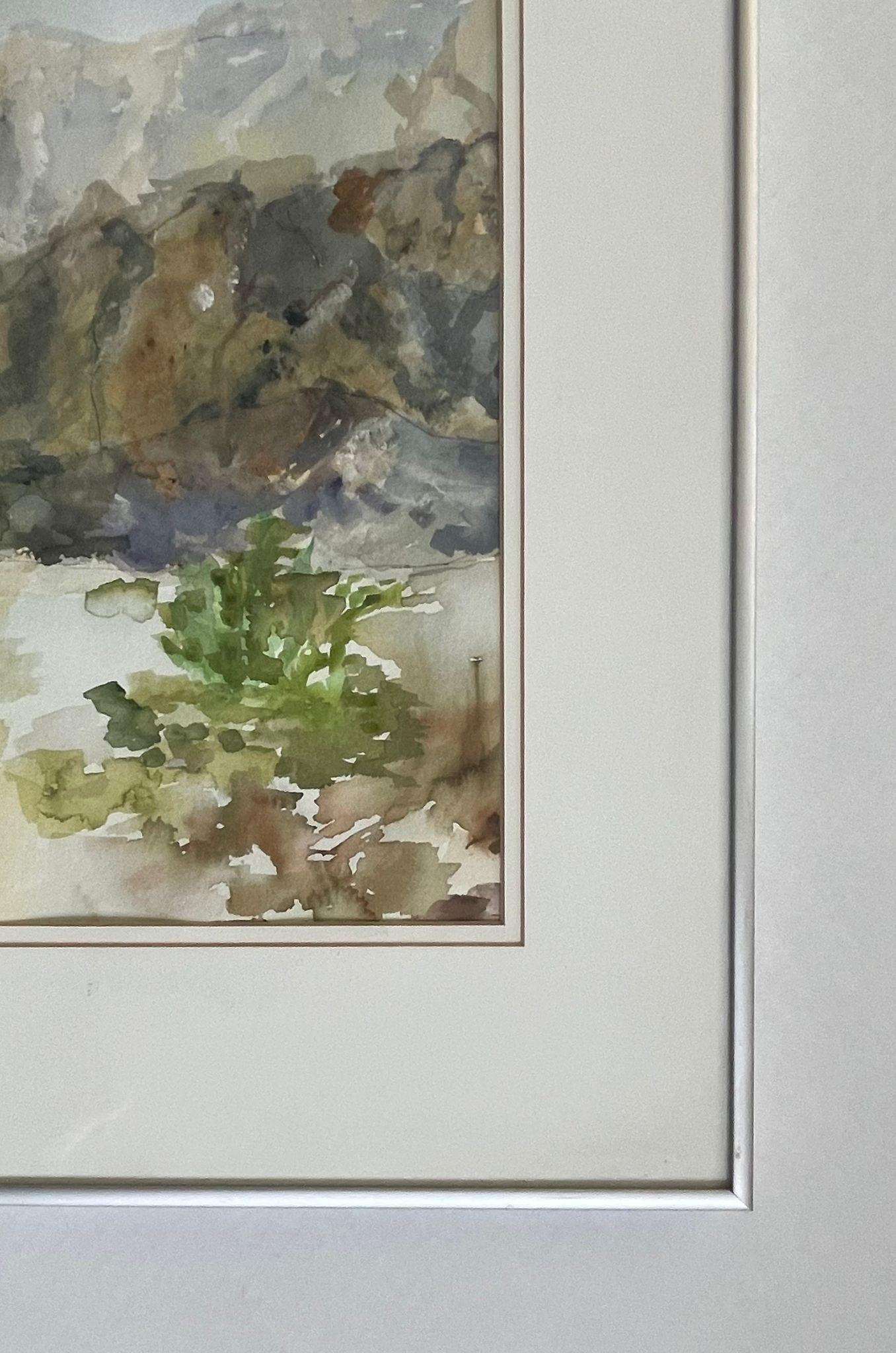 Late 20th Century Vintage Signed Original Landscape Watercolor Framed Painting. For Sale