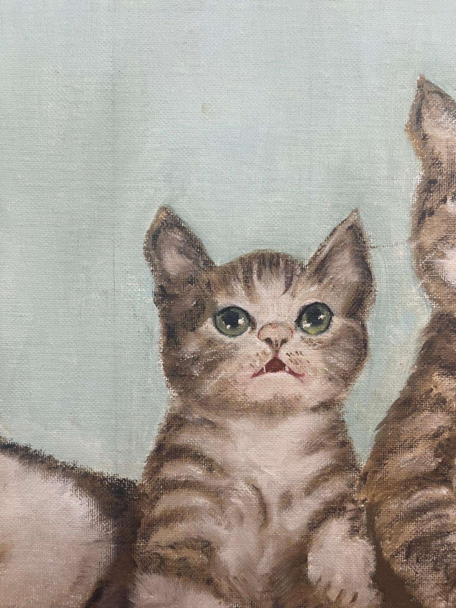 Late 20th Century Vintage Signed Original Painting of Kittens in a Basket. For Sale