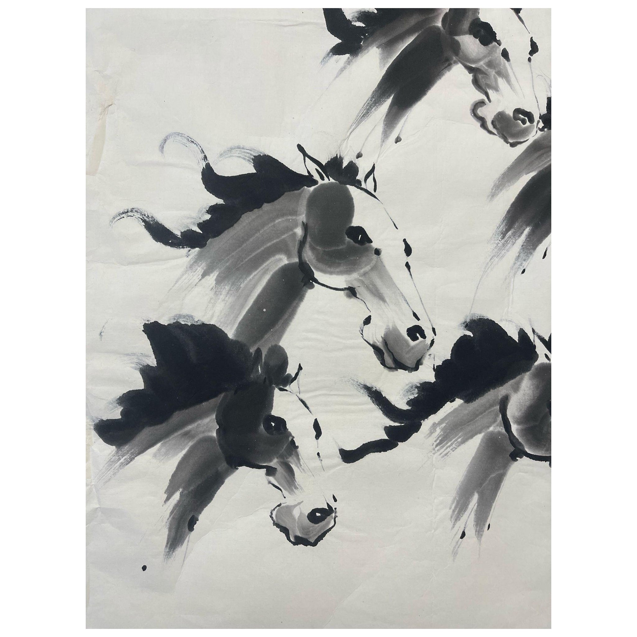 Signiertes Original-Aquarellgemälde einer Pferdestudie, Vintage.