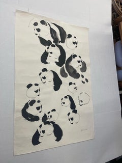 Vintage Signed Original Watercolor Painting of Panda Bear Study.