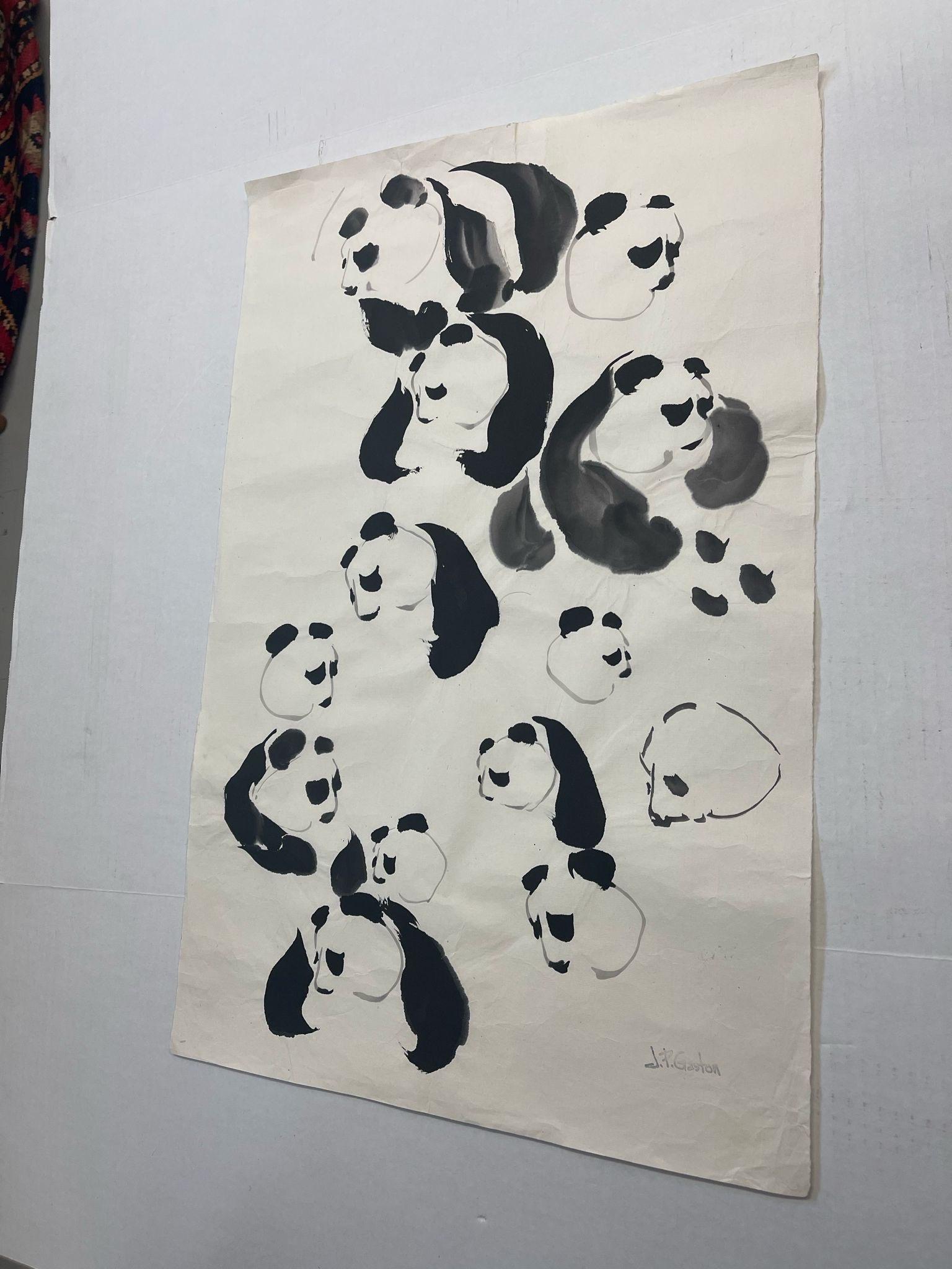 Mid-Century Modern Vintage Signed Original Watercolor Painting of Panda Bear Study. For Sale
