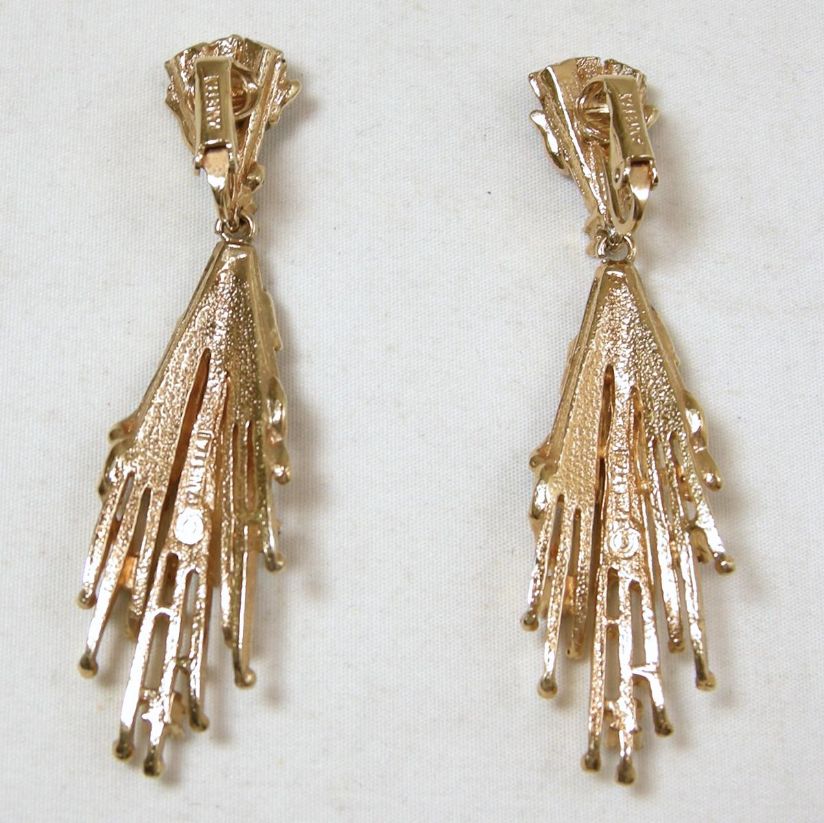 Vintage Signed Panetta Black & Gold Drop Earrings In Good Condition For Sale In New York, NY