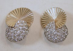 Vintage Signed Pennino Clear Crystals Half Shell Earrings