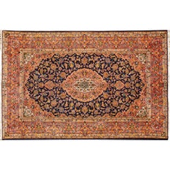Vintage Signed Persian Kashan Carpet, Hand-Knotted Wool Rug, Circa 1940–1965