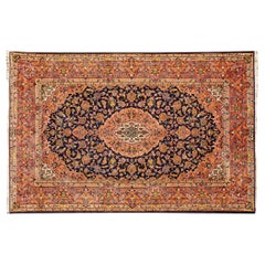 Vintage Signed Persian Kashan Carpet, Hand-Knotted Wool Rug, Circa 1940–1965