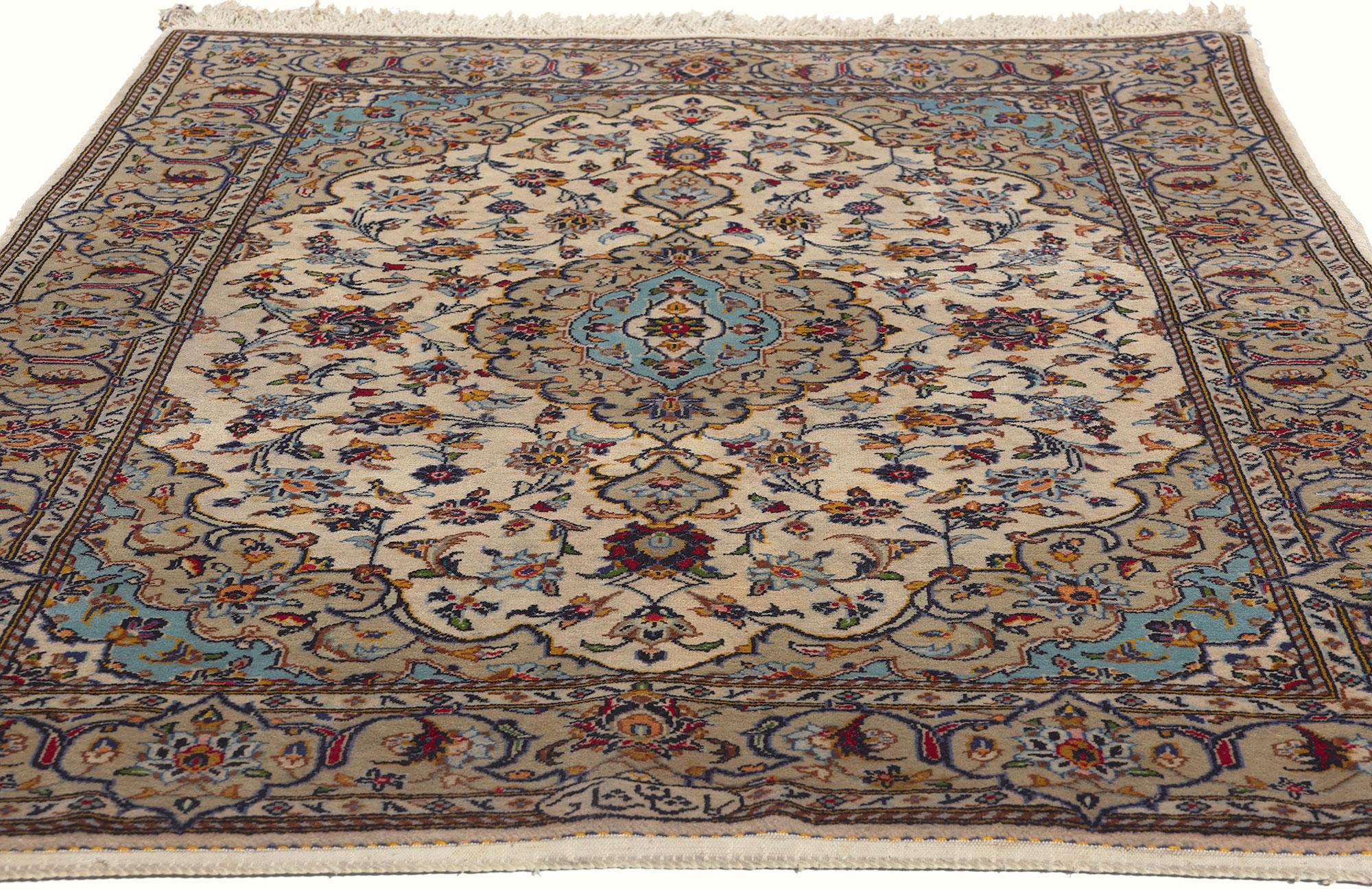 Neoclassical Vintage Signed Persian Shadsar Kashan Rug For Sale
