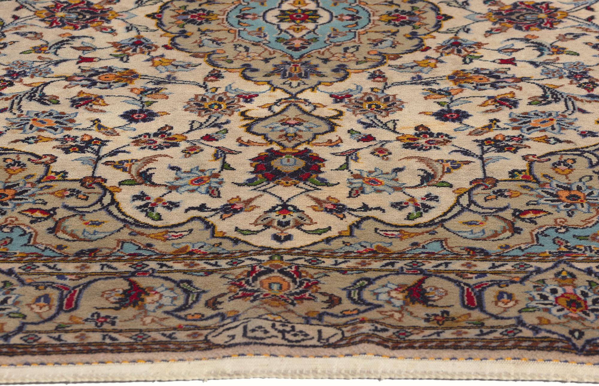 Hand-Knotted Vintage Signed Persian Shadsar Kashan Rug For Sale