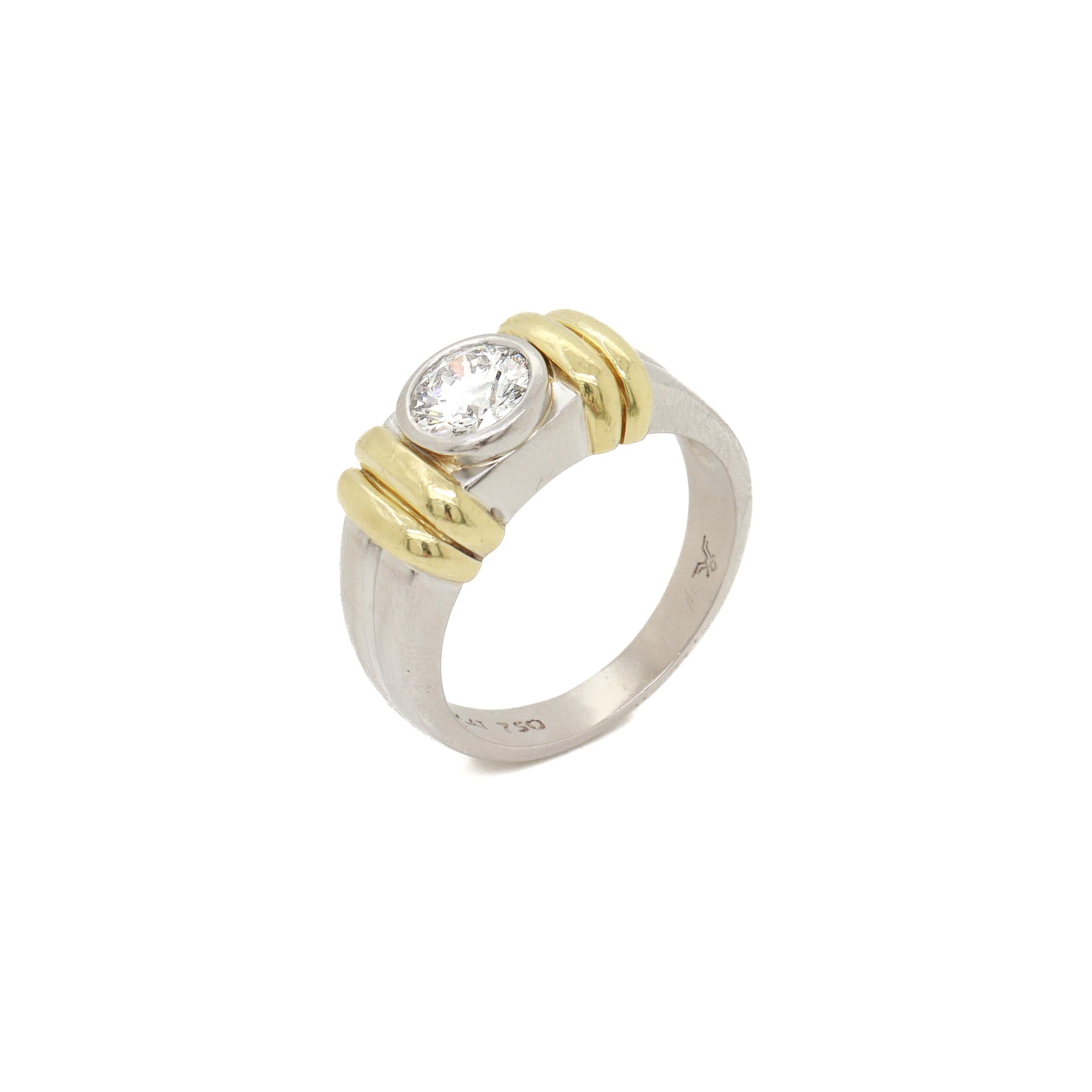 Vintage Signed Platinum, 18K Gold, & 1.2 Ct. Diamond Men's Signet Style Ring For Sale 4