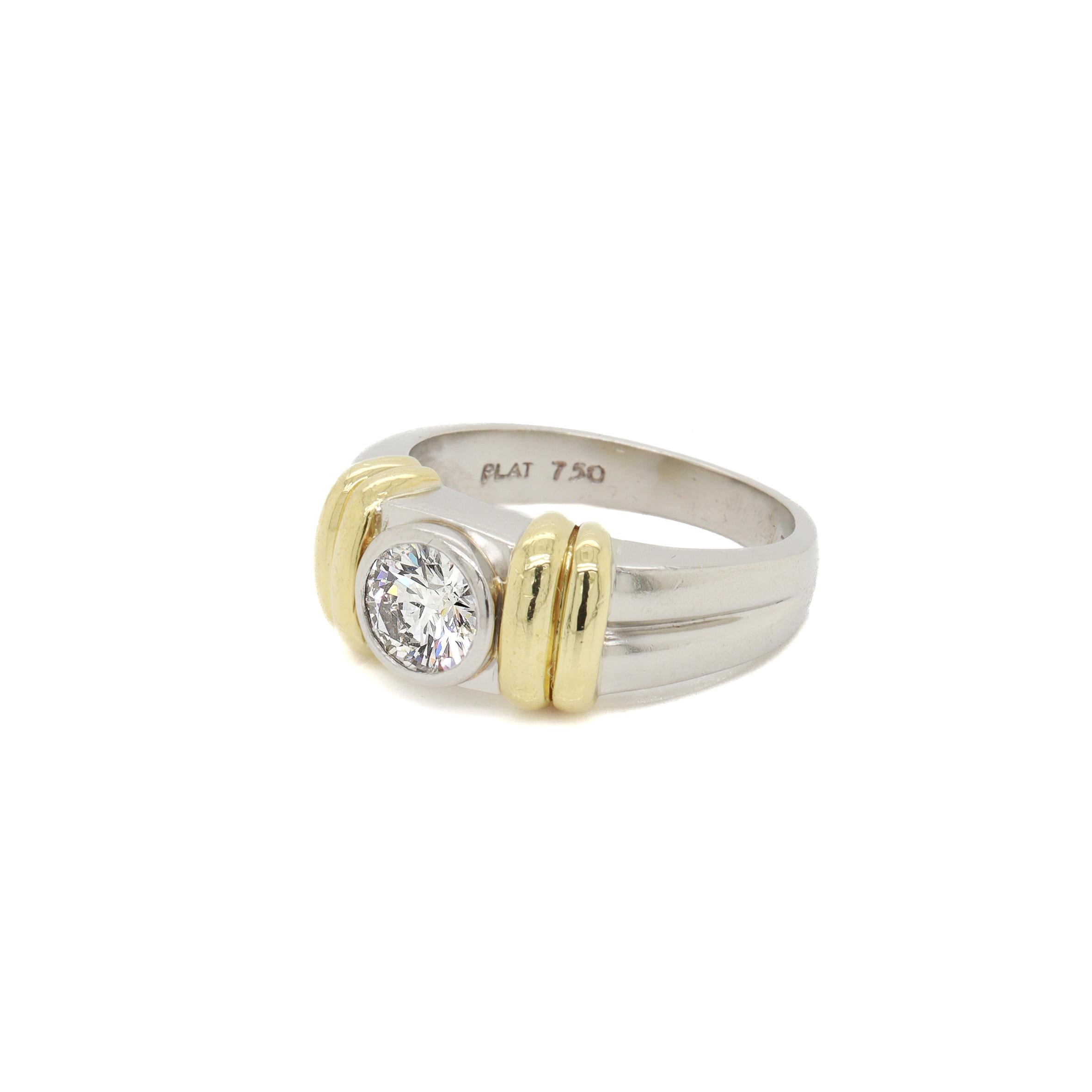 Vintage Signed Platinum, 18K Gold, & 1.2 Ct. Diamond Men's Signet Style Ring For Sale 9