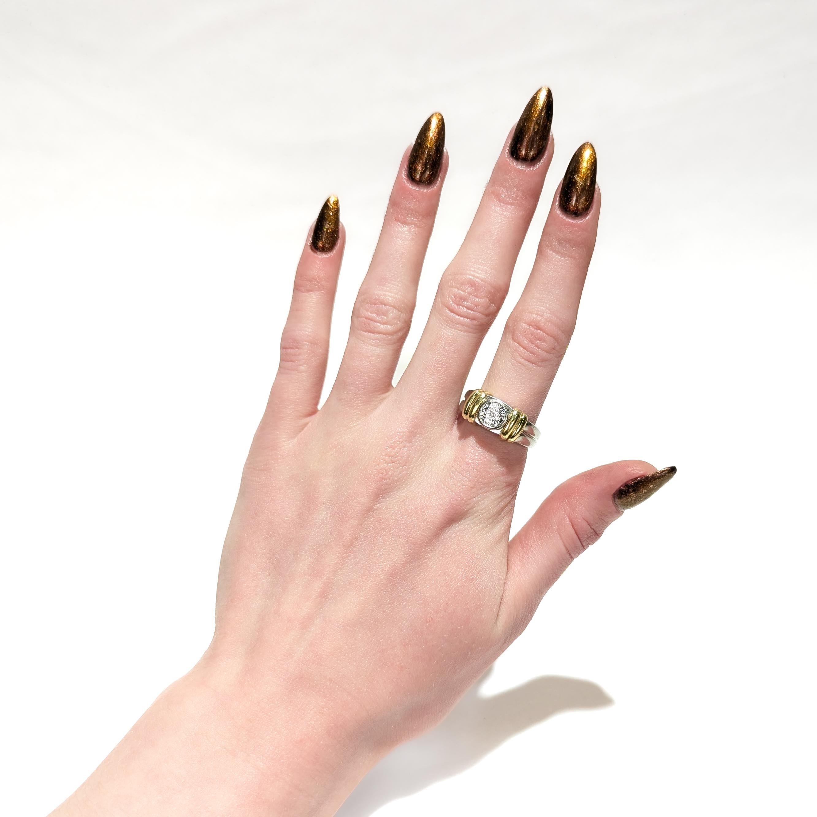 Retro Vintage Signed Platinum, 18K Gold, & 1.2 Ct. Diamond Men's Signet Style Ring For Sale