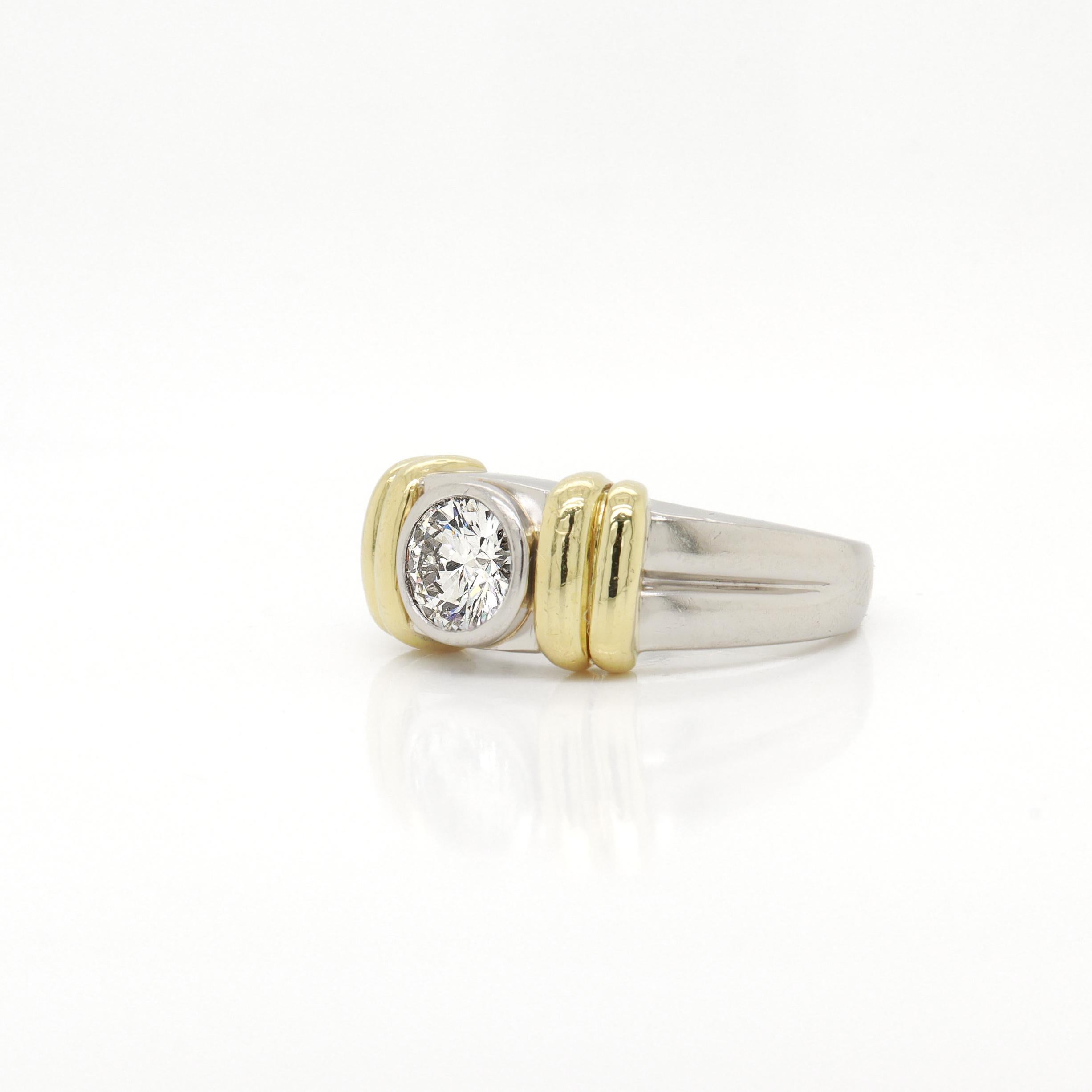 Vintage Signed Platinum, 18K Gold, & 1.2 Ct. Diamond Men's Signet Style Ring In Good Condition For Sale In Philadelphia, PA