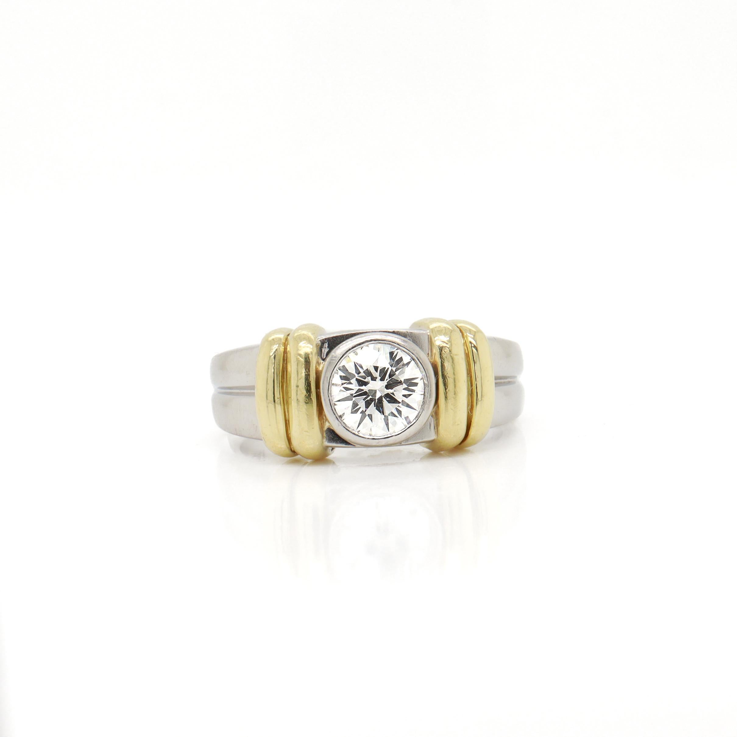 Women's or Men's Vintage Signed Platinum, 18K Gold, & 1.2 Ct. Diamond Men's Signet Style Ring For Sale