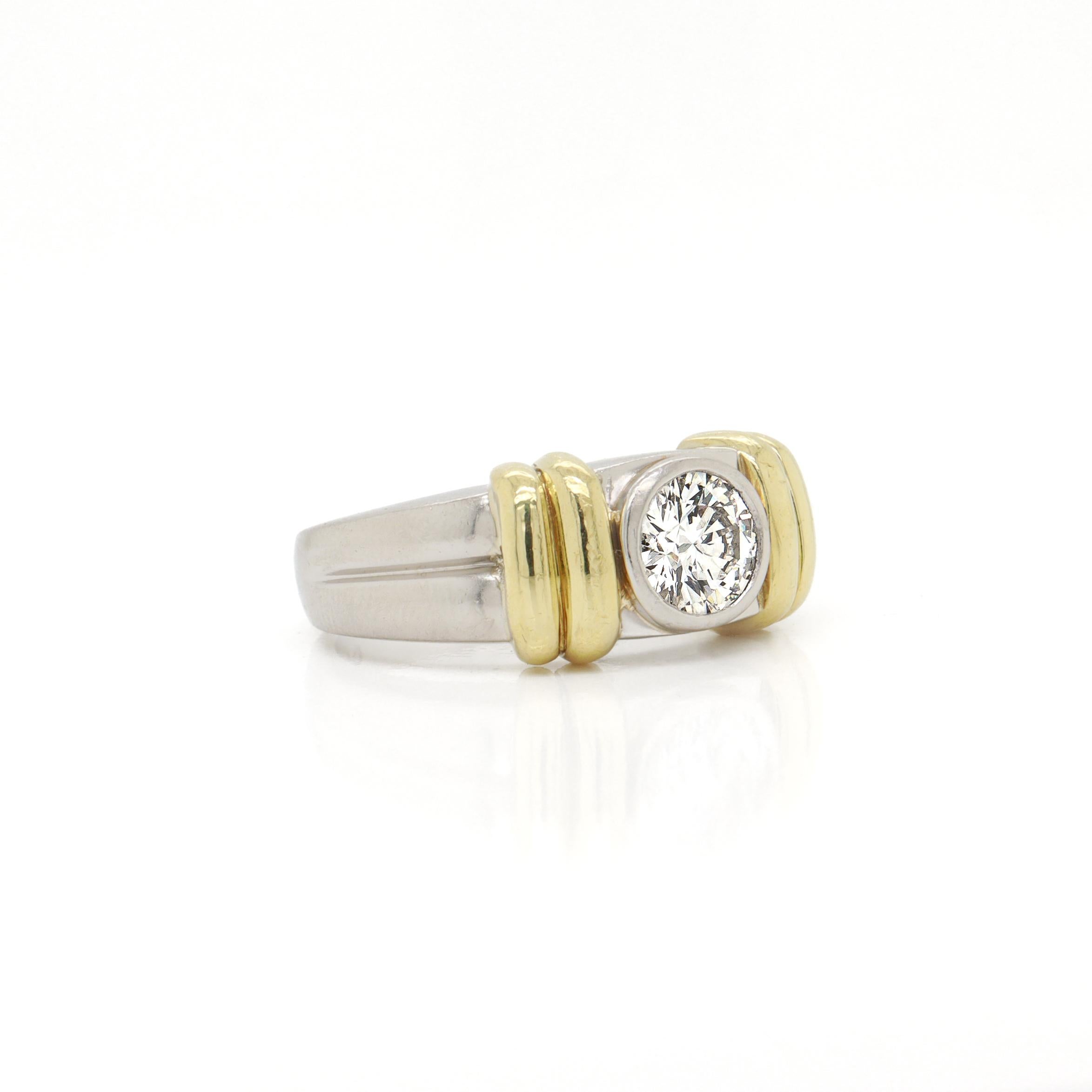 Vintage Signed Platinum, 18K Gold, & 1.2 Ct. Diamond Men's Signet Style Ring For Sale 1