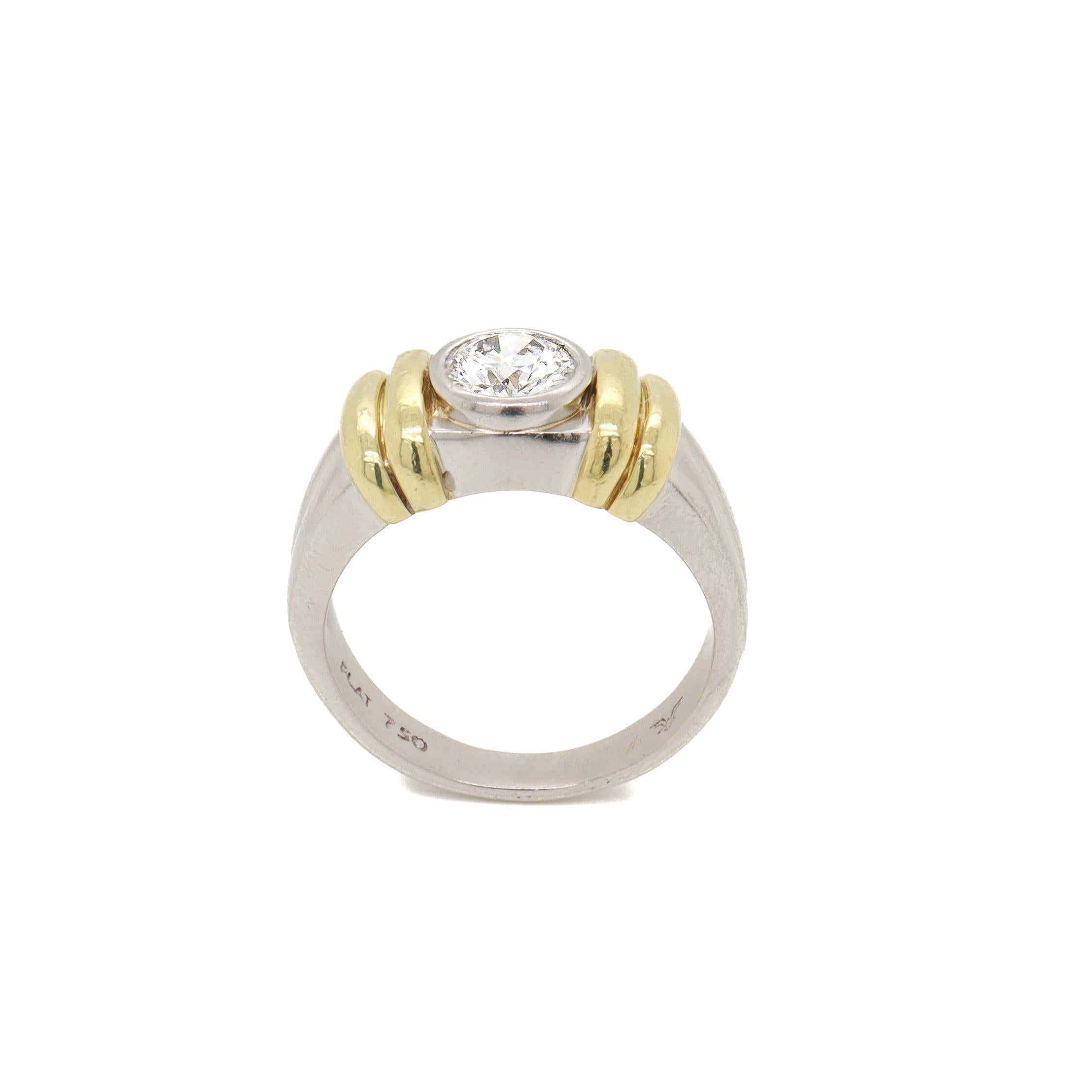 Vintage Signed Platinum, 18K Gold, & 1.2 Ct. Diamond Men's Signet Style Ring For Sale 2