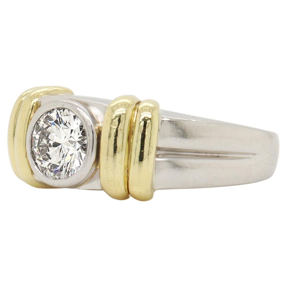 Signé platine, or 18 carats et 1,2 carat Bague de style signet pour hommes