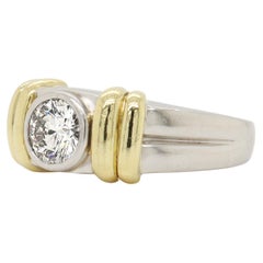 Vintage firmato in platino, oro 18 carati e 1,2 carati. Anello con diamante da uomo stile sigillo