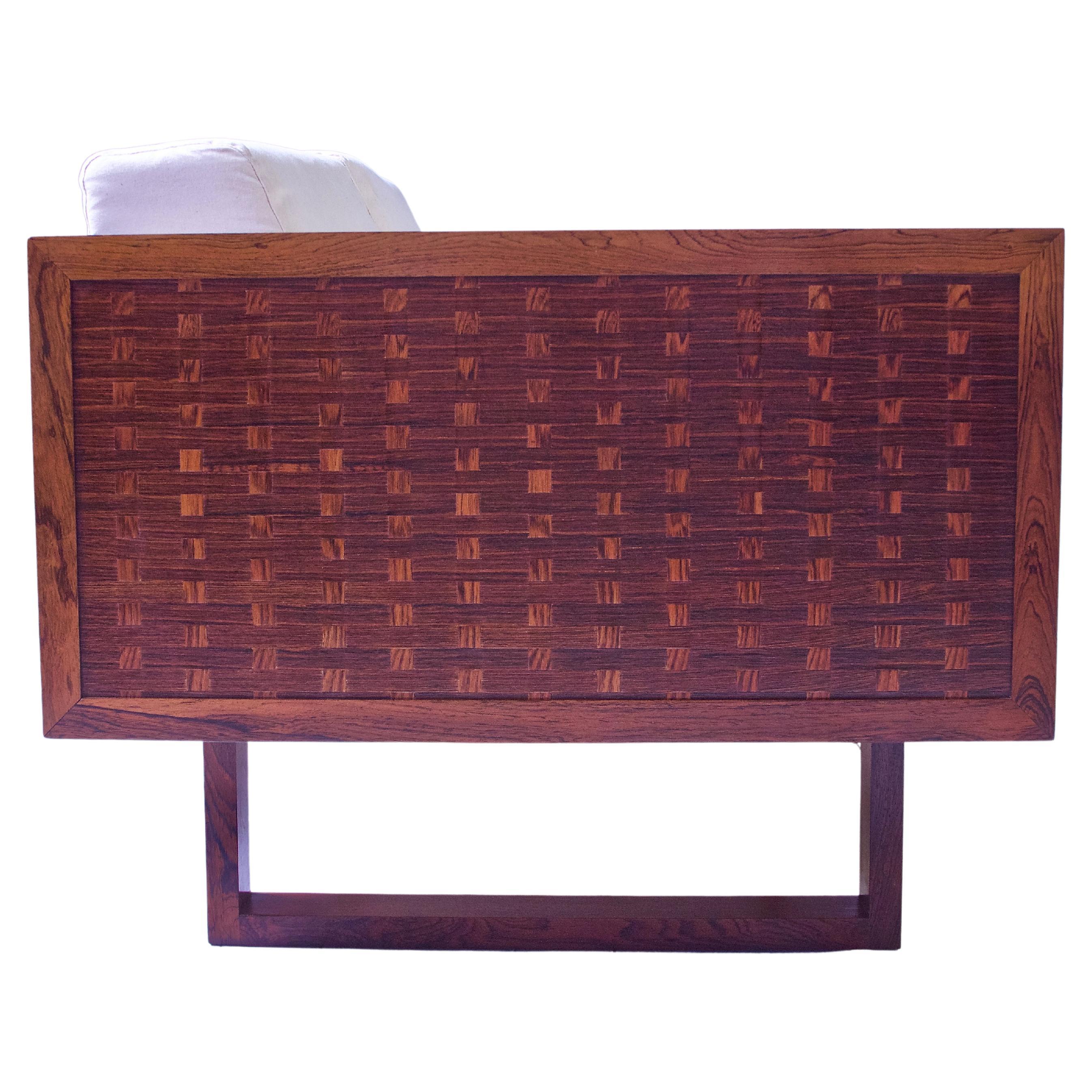 Vintage Signed Poul Cadovius 'Basketweave' Settee in Rosewood and Cotton, 1960s