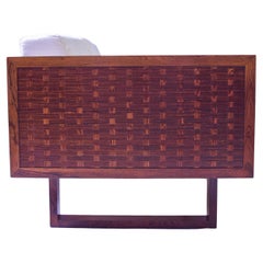 Retro Signed Poul Cadovius 'Basketweave' Settee in Rosewood and Cotton, 1960s