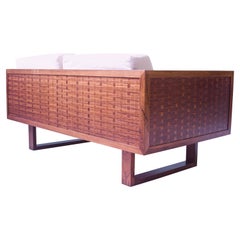 Vintage Signed Poul Cadovius 'Basketweave' Settees in Rosewood and Cotton, 1960s