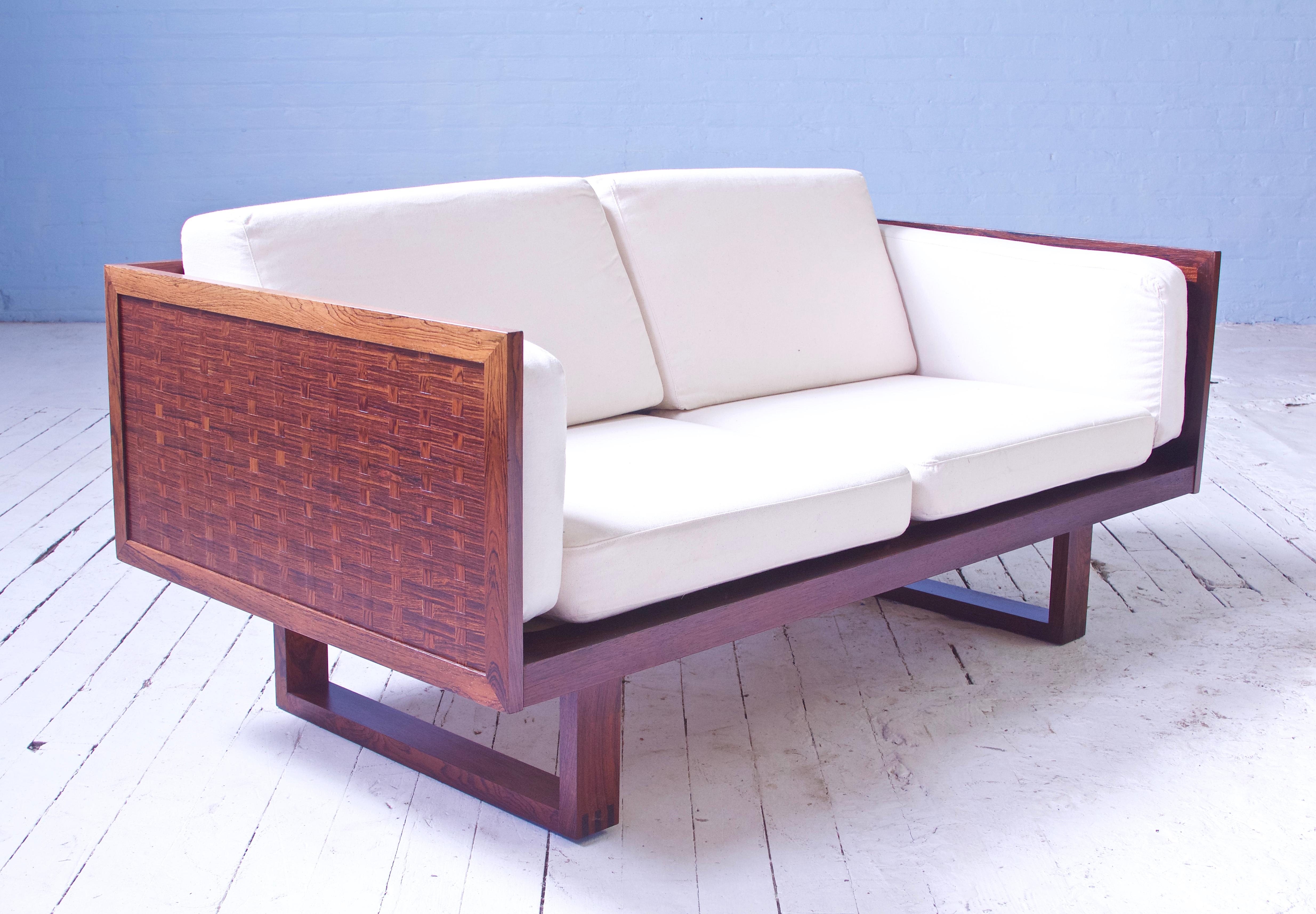 Scandinavian Modern Vintage Signed Poul Cadovius 'Basketweave' Settees in Rosewood and Cotton, 1960s