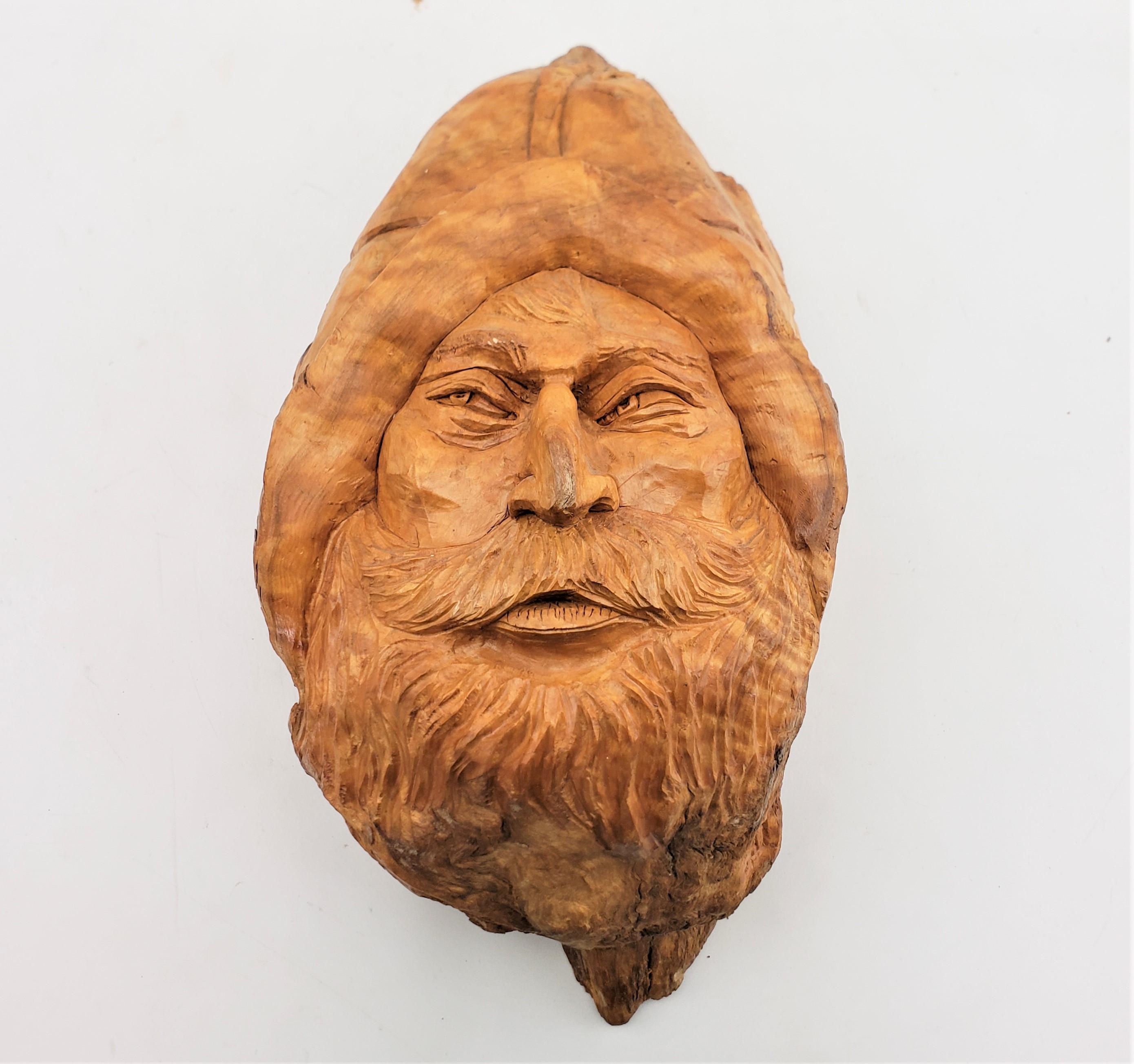 Vintage Signed Quebec Folk Art Carved Burlwood Wall Sculpture of a Bearded Man For Sale 2