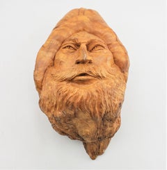 Vintage Signed Quebec Folk Art Carved Burlwood Wall Sculpture of a Bearded Man