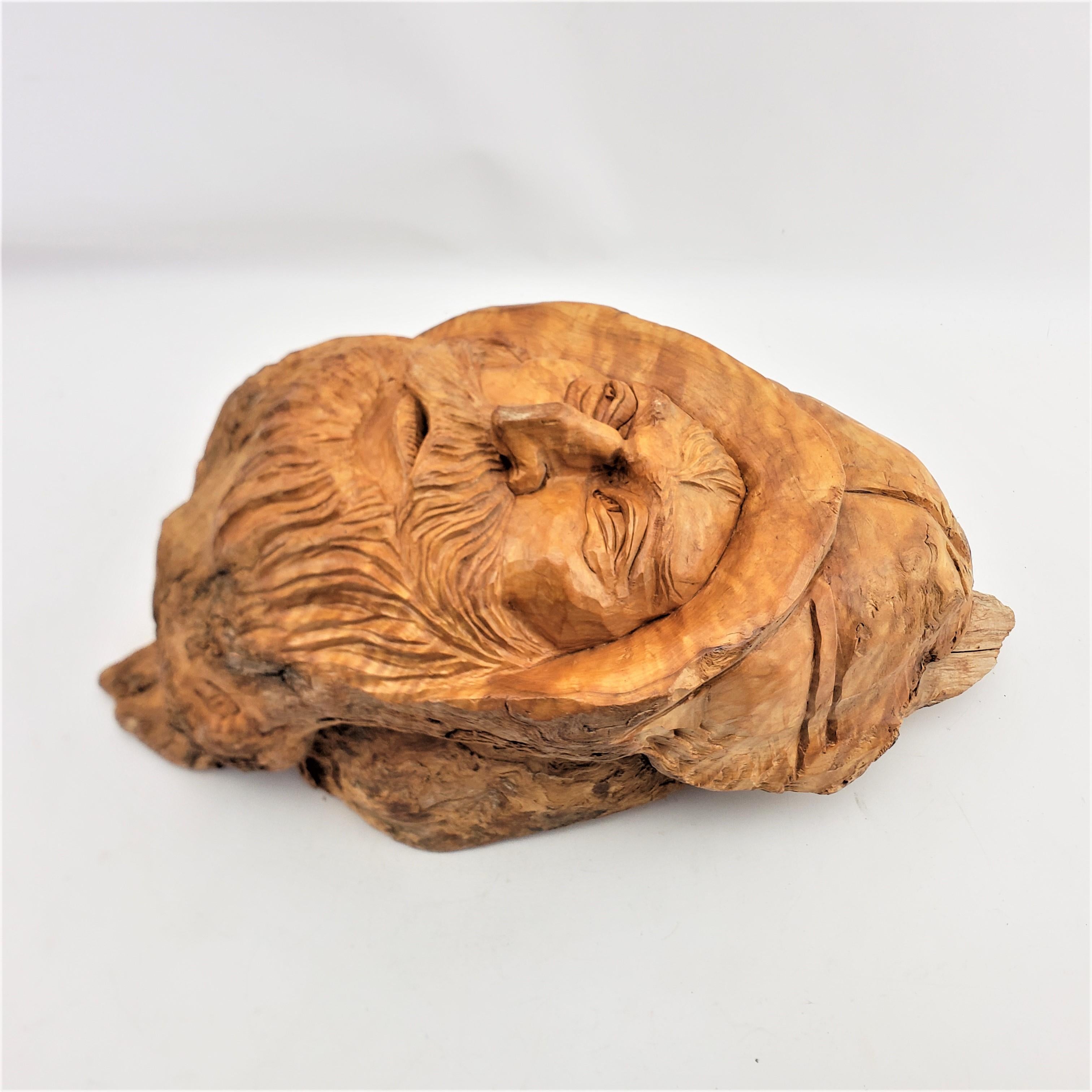 Canadian Vintage Signed Quebec Folk Art Carved Burlwood Wall Sculpture of a Bearded Man For Sale